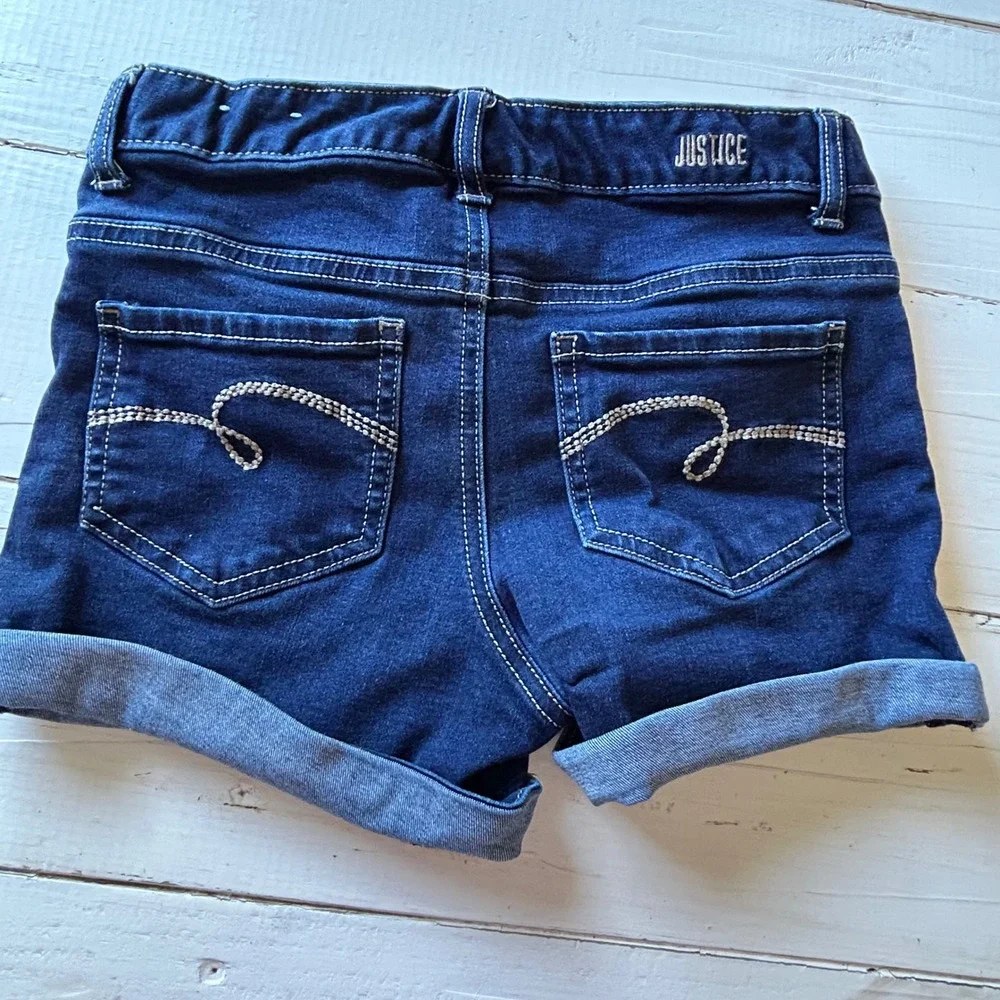 Justice Girls Denim Shorts Bundle Size 12 Lot of 4 White Blue Sequin Pocket Hem
